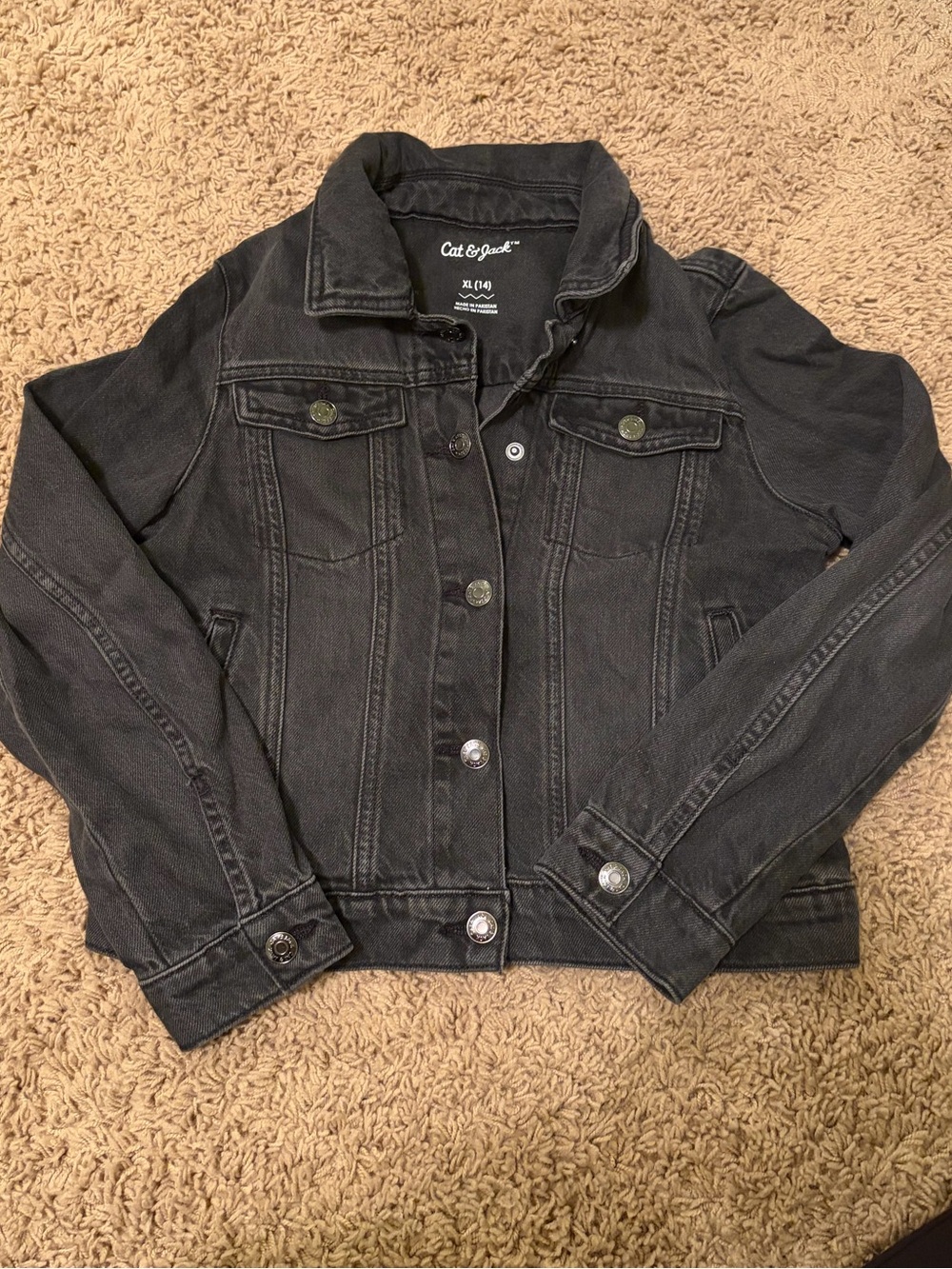 Cat & Jack Charcoal Black Denim Jacket with Button Front